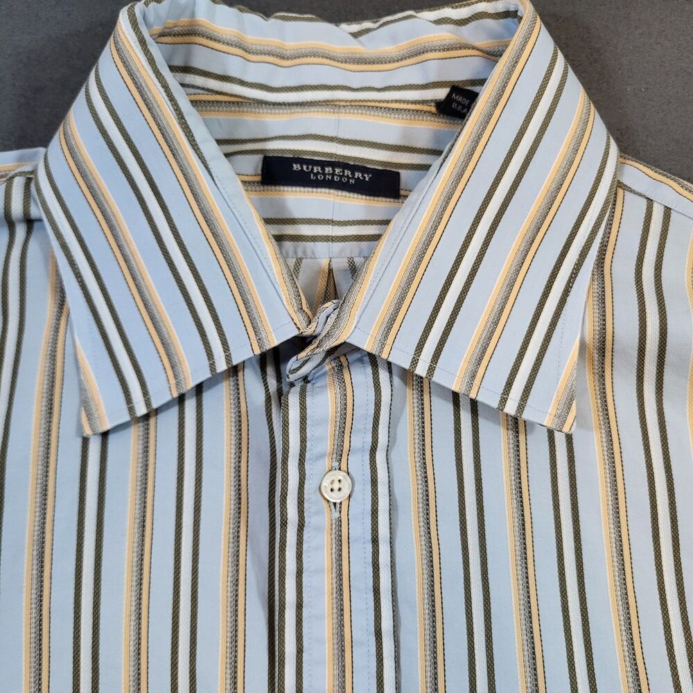 Burberry London Dress Shirt Mens 17.5 R Blue Striped Luxury Office Professional